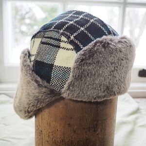 Woolrich Plaid Trapper Hat - Black and Gray